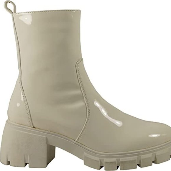 GIRL Jayce Women Ankle Boots Lug Sole Platform Chunky Block Heel Patent Le - Picture 1 of 4